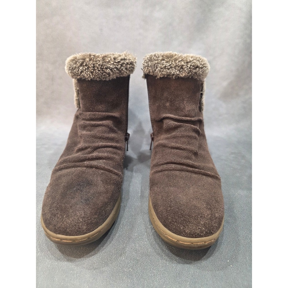 Baretraps Acelyn Brown Suede Faux Fur Trim Ankle Boots Stay Dry System Women 7M